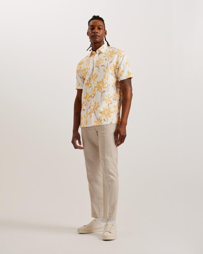 Chemises Ted Baker Short Sleeve Floral Print Jaune Homme | BSS-44354001